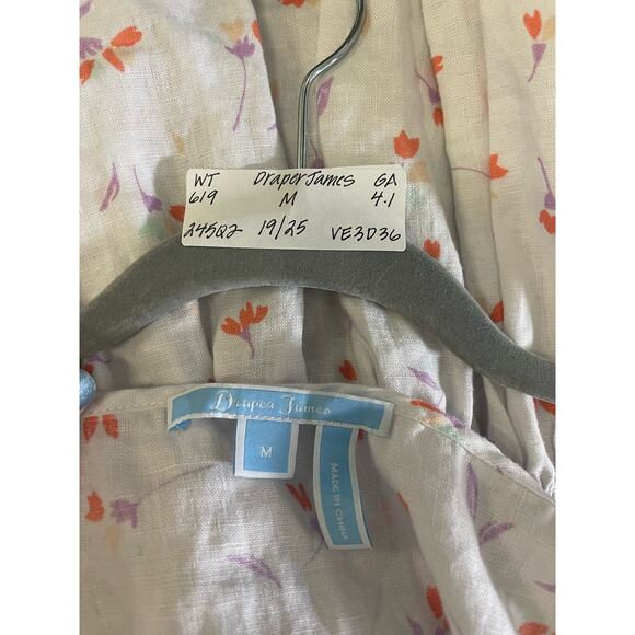 Draper James Women's Sleeveless Top Medium 100% Linen White Floral Print - Picture 3 of 6